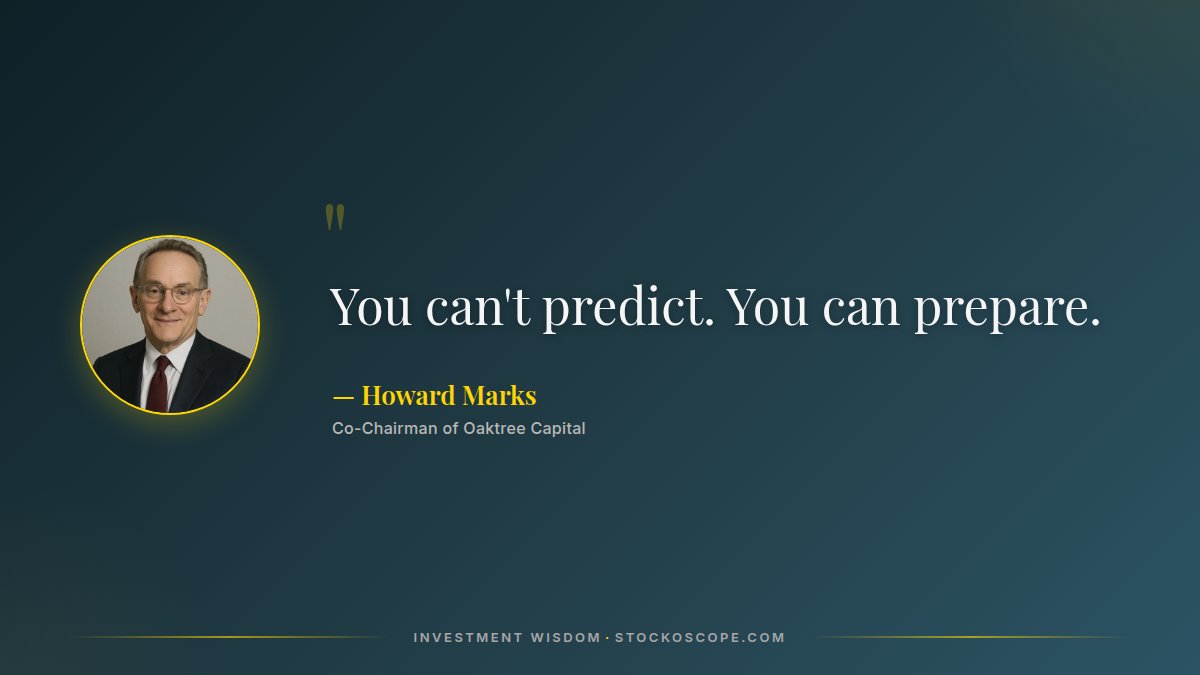 stockoscope's tweet image. Classic wisdom from Howard Marks

Since the future is unknowable, build robust portfolios that can handle various scenarios rather than betting on specific outcomes.

#InvestingWisdom #Marks #Preparation #ScenarioPlanning #Uncertainty