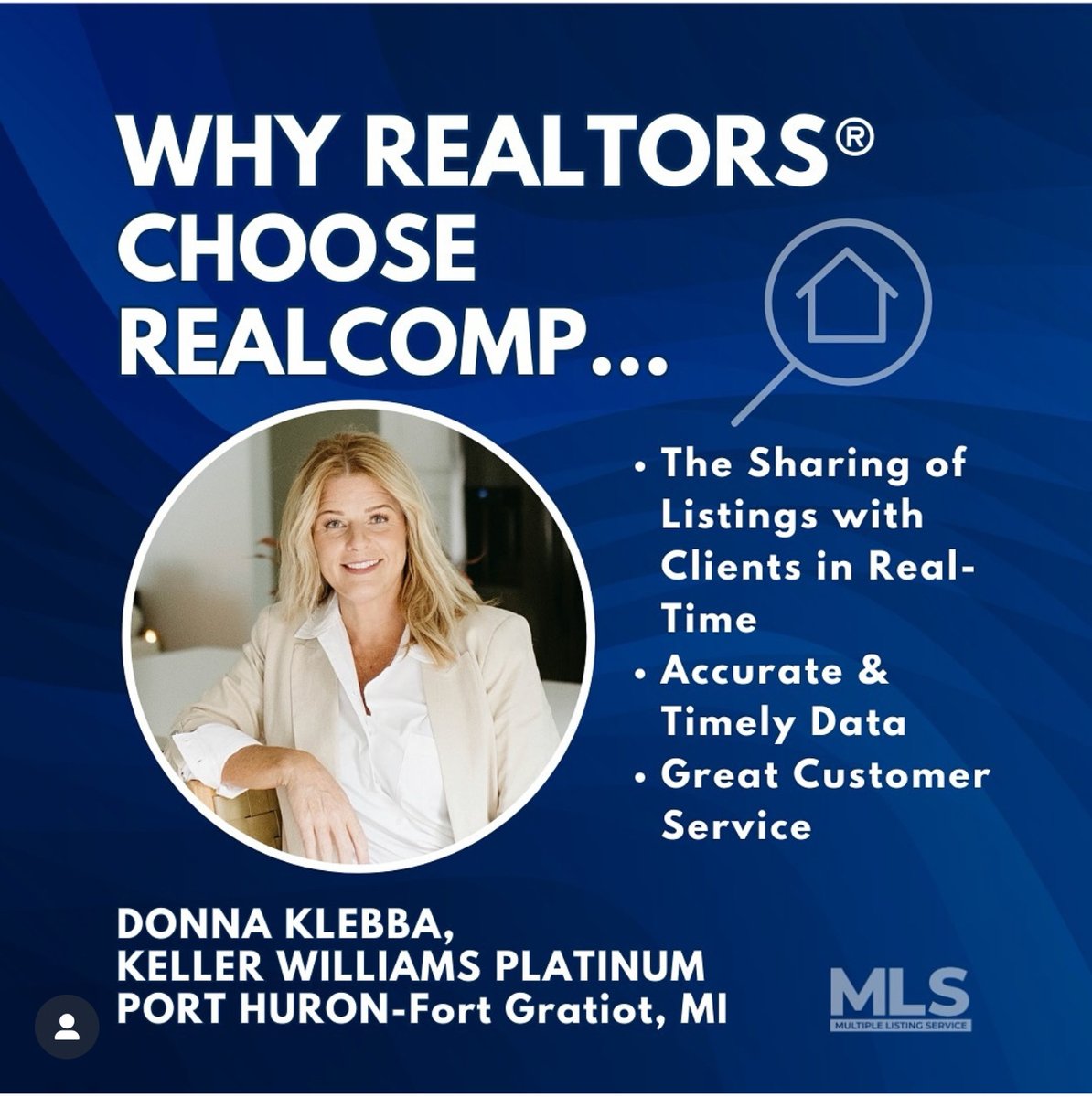 Realcompmls's tweet photo. Realcomp allows me to share accurate listings with my clients in real time and provides a great customer service experience with the property details you can’t get from a 3rd party providers.

Donna Klebba 
KW Platinum Port Huron

#RealcompREALTOR #realcomp https://t.co/5tjgEKya0Q