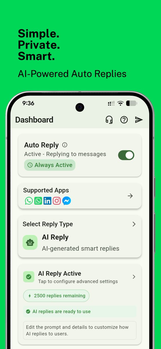 huzaifi__'s tweet image. I finally hit "Launch" on @ProductHunt! 🚀

Meet AutoReply AI: The AI-powered auto-responder.

🤖 Powered by Gemini. 
🔒 Privacy-first. 
📱 Support 15+ messaging apps.

Support the launch here: producthunt.com/products/auto-…
#BuildInPublic #AI #ProductHunt #Flutter #IndieHackers