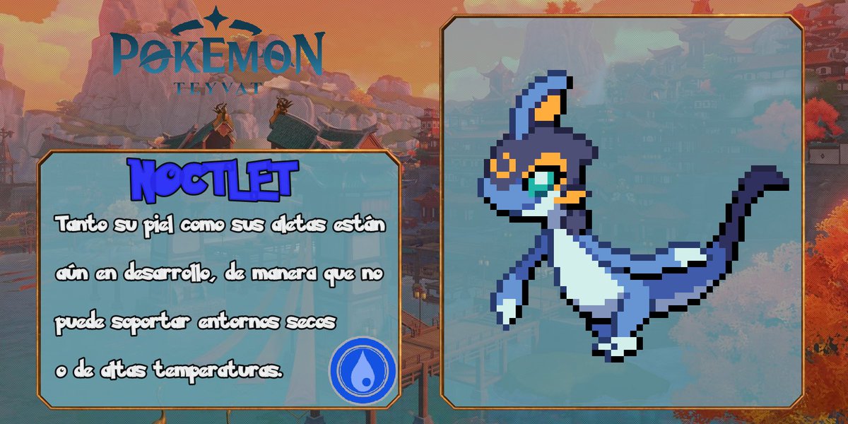 ⭐️Hoy presentamos a:

💧Noctlet💧

El inicial de tipo Agua, ambientado en otro de los saurios de Natlan.

Créditos del Sprite a <a href="/alfpixel/">Max</a> 

❤️y RT!
