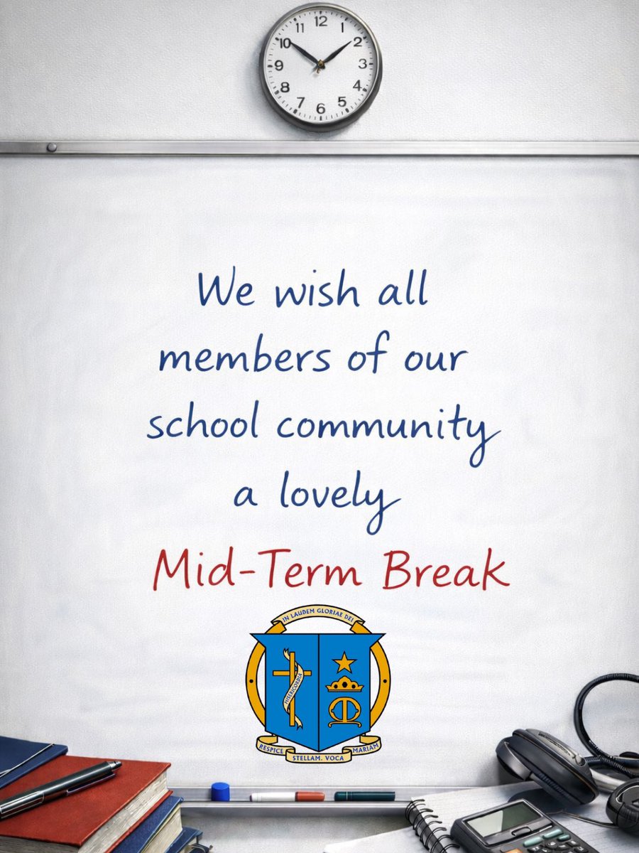 MeanscoilMhuire's tweet image. We wish all members of our school community a lovely Mid-Term Break. Take the time to relax, get some fresh air, and enjoy the rest 🙌✨

📅 Return Date:
➡️ Monday, Feb 23rd 2026. 

Enjoy the break, and see you all soon! 

#Mocks2026 #MidTermBreak