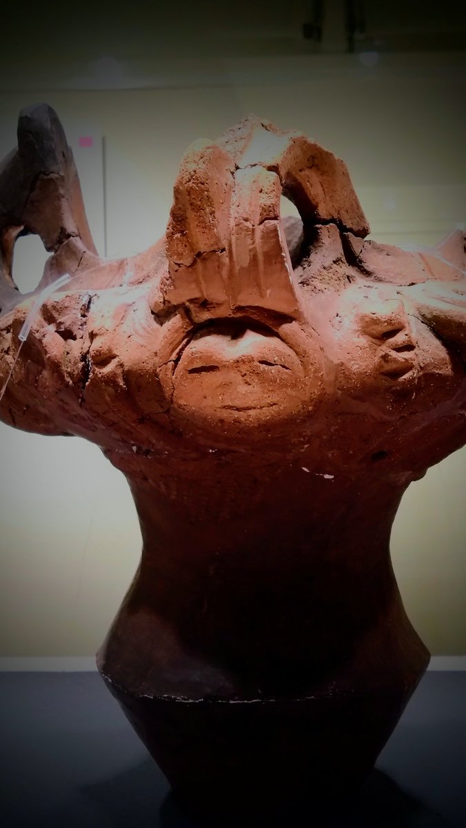 現在開催中のJomon Collection-甲府市・中央市・南アルプス市・市川三郷町の展示資料をご紹介。
こちらは甲府市の後呂遺跡の顔面把手付土器です。このホニャ〜っとしたお顔に癒されます。全体的にも緩いつくりで作り手の性格もそういう感じ？と思ってしまいます。
#釈迦堂遺跡博物館