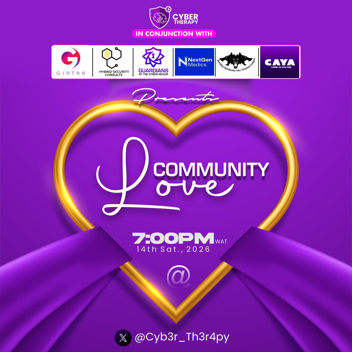It is the season of love 💜
Join us on 14th feb to discuss on Community love.

How has community help you so far in your join?.

Join us tomorrow night as we share the love of COMMUNITY
x.com/i/spaces/1yoJM…

<a href="/CayaHQ/">CAYA-Come As You Are</a> <a href="/official_giataa/">GIATAA | Digital Marketing Agency</a> <a href="/HSC_Consult/">Hybrid Security Consult</a> <a href="/nextgenmedics/">nextgenmedics</a>