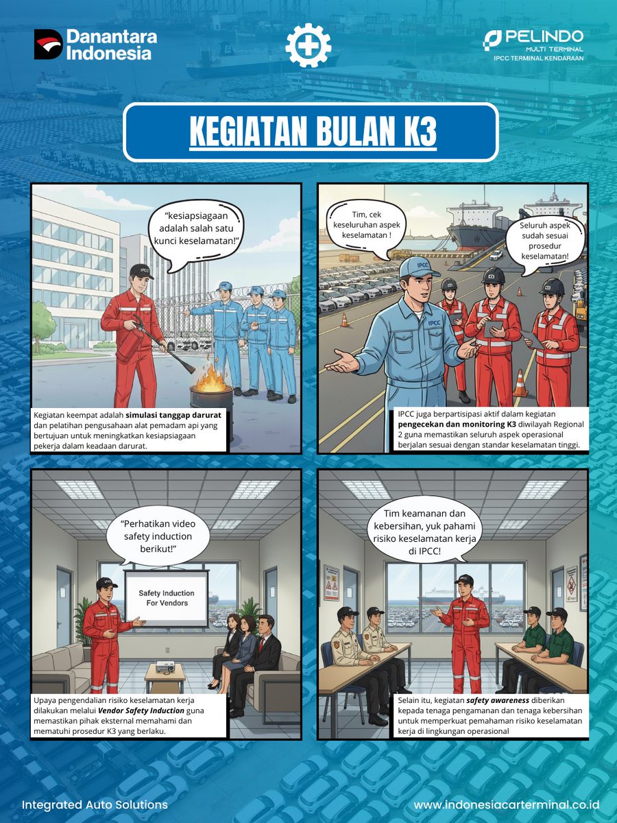 IPCCarTerminal's tweet image. Rangkaian kegiatan Bulan K3 Nasional di IPCC Terminal Kendaraan menjadi wujud nyata komitmen perusahaan dalam membangun budaya kerja yang aman dan sehat. Berikut rangkaiannya dikemas dalam I-CONIC IPCC CONtent comIC

#BulanK3Nasional #IPCCIntegratedAutoSolutions