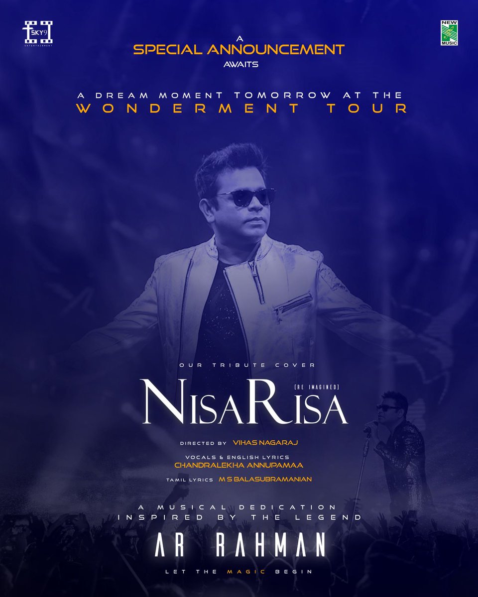 A Dream Moment creates history, will be mention in wonderment tour by legendary <a href="/arrahman/">A.R.Rahman</a>  

#Nisarisa recreated by <a href="/AnnupamaaSinger/">singer annupamaa</a> returns to steal hearts from tom 14th 💫🎶

Direct by <a href="/nareshnaga89679/">Vihas Nagaraj</a> 

<a href="/NewMusicIndia/">New Music</a> <a href="/kailashactor15/">kailash selvaraj15</a> <a href="/AzhagiMuth/">Muthazhagi_Actress</a> <a href="/Sureshsugu/">Sureshsugupro</a> <a href="/ProDharmadurai/">DharmaDurai Pro</a>