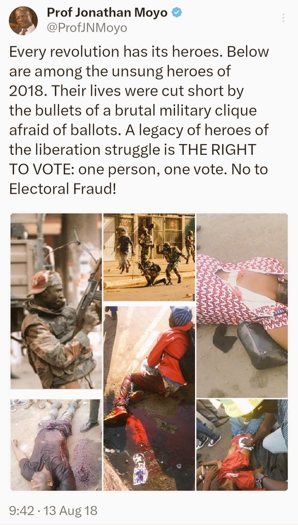 Laque_davis's tweet photo. 3. This ๐ was you on 13 Aug 2018, bemoaning the murder of citizens & the "..legacy of the heroes of the liberation struggle..", "..THE RIGHT TO VOTE: one person, one vote.."
You're now scheming to have a "president" selected by 300 pple
#WhatHasChanged?
https://t.co/Jk6UrFBwVx https://t.co/KycvK0sZUN