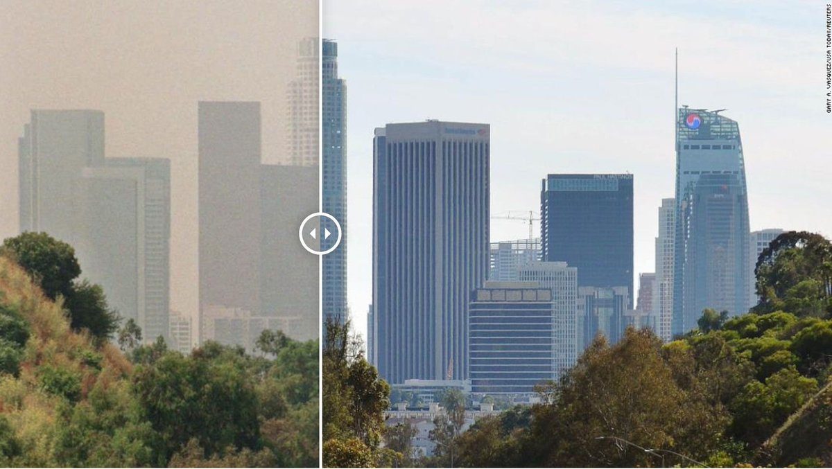 BythePeople18's tweet image. Until the 1970's, the left is what air over L.A. looked like. Johnny Carson used to make jokes about it. Since then, the Clean Air Act led to cleaner &amp;amp; healthier air. Now Trump yearns for the good old days when people died or developed asthma. Who the hell wants more coal use?