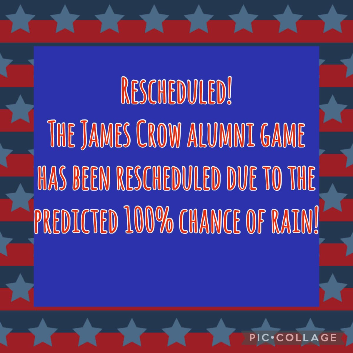 The James Crow Alumni Game has been rescheduled due to forecasted rain. We will try again on Saturday 3/7. 1pm HR Derby 2pm Alumni Game