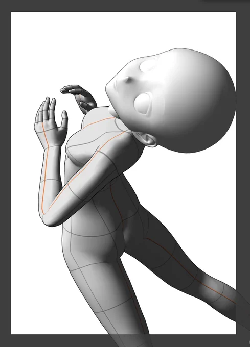 クリスタの3Dデッサン人形でポーズ取らせるとダイナミックな構図とかすごい助かるのでクリスタ使っている方はどんどん活用して欲しい こういうポージングの取らせ方とか需要があるなら時短ポージング講座とか出してもいいかもであるな #CLIPSTUDIOPAINT