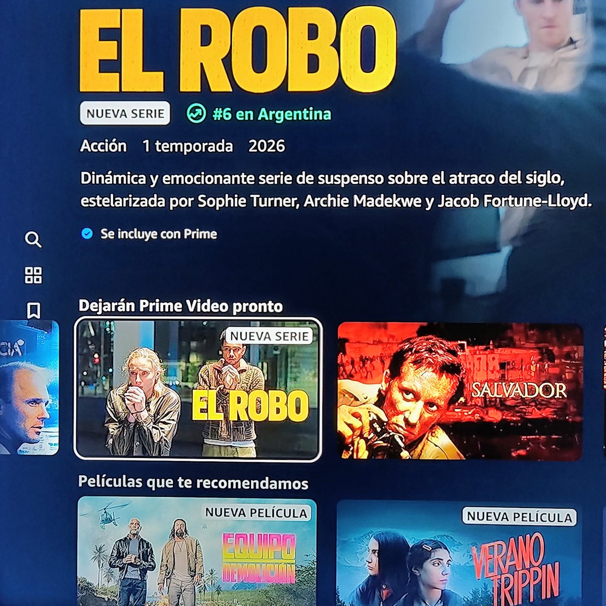 Nueva Serie. 🤔
6° en Argentina. 😮
Dejará Prime pronto. 👀

Lo de las plataformas es vergonzoso. Se pasan los títulos de unas a otras en lugar de ampliar catálogo. Éso sí, cada vez más caras...

#IgualDebeSerMALA 💩