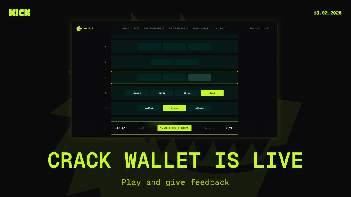 Our first game in demo version is now live. 🐺

You can test and play yourself here:
app.wol.fun/crack-the-wall…

Your feedback shapes the next version. 

#WOLFUN #CrackWallet #Web3Gaming #BuildInPublic #GameDemo #SolanaAirdrop #SolanaCrypto #pumpfun