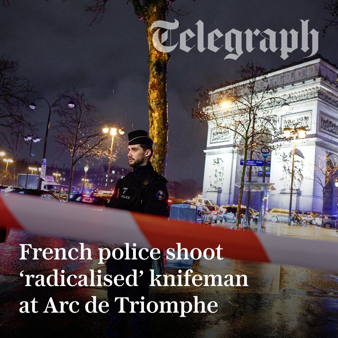 A “radicalised” knifeman has been shot by police in Paris after attacking officers near the Arc de Triomphe.

Read more here ⬇️
telegraph.co.uk/world-news/202…