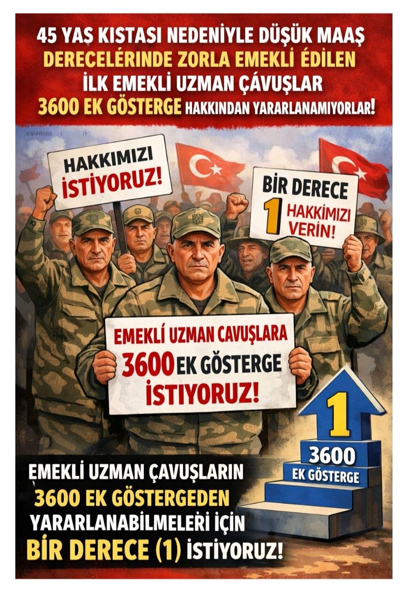 Bugün Uzman Çavuş’a sahip çıkmak,
yarın devletin bekasına sahip çıkmaktır.
Vefa güçlü devletin temelidir.
<a href="/RTErdogan/">Recep Tayyip Erdoğan</a> <a href="/dbdevletbahceli/">Devlet Bahçeli</a> <a href="/HMBakanligi/">T.C. Hazine ve Maliye Bakanlığı</a> <a href="/alitilkici38/">Ali Tilkici 🇹🇷</a> <a href="/TEMUD_2024/">Türkiye Emekli Uzman Erbaşlar Derneği (TEMUD)</a>
#UzmanÇavuş #UzmanÇavuşlar