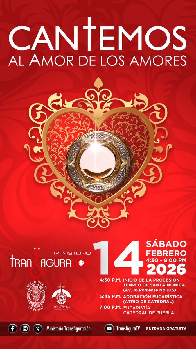 ❤️MAÑANA🤍
Un día para estar con JÉSUS, el Amor de los amores. 
Invita a tu familia, a tus amigos, a tu comunidad, a tu novio (a), que no hay mejor plan que estar con Dios que es el amor eterno y verdadero 🔥 
¡Vamos! Redefinamos juntos el 14 de febrero! 
<a href="/MCMTransfigura/">Ministerio Transfiguración</a>