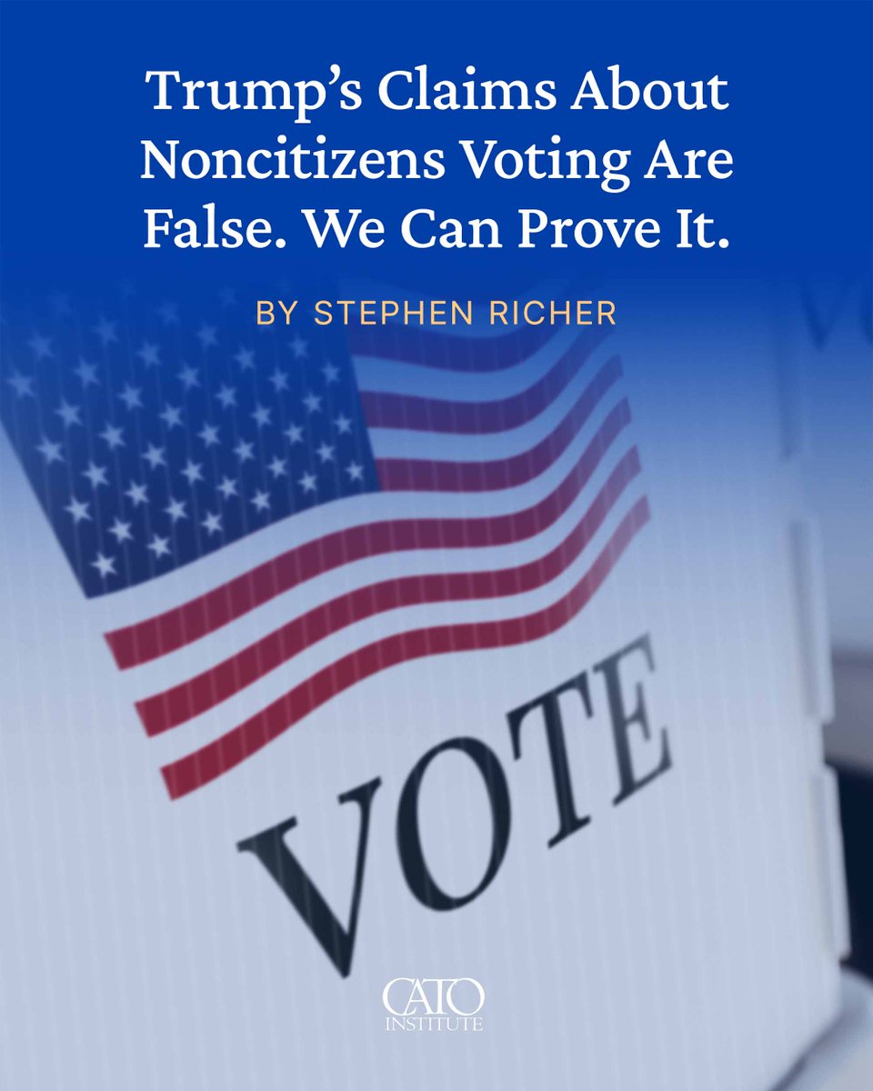 Audits in Utah, Idaho, Louisiana, Montana, and Georgia found a few dozen possible noncitizen registrants out of millions—and virtually no voting. Trump’s claim that noncitizens are swinging elections is false, says Cato’s <a href="/stephen_richer/">Stephen Richer</a>.  

ow.ly/1LXL50YewC6