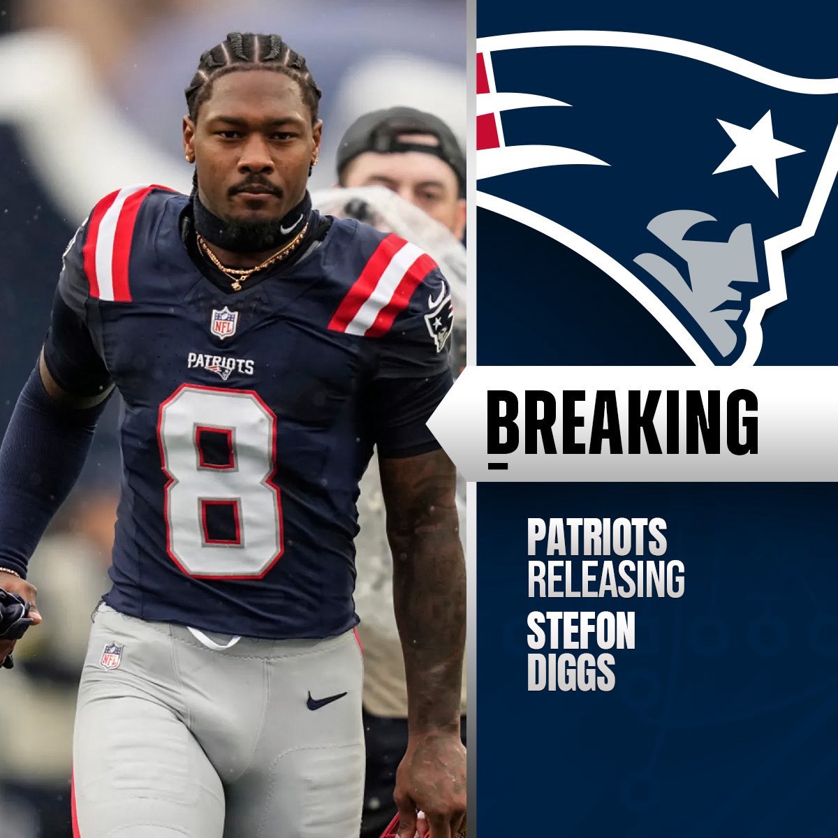 TheNFLDrop's tweet image. BREAKING: Patriots to release WR Stefon Diggs.