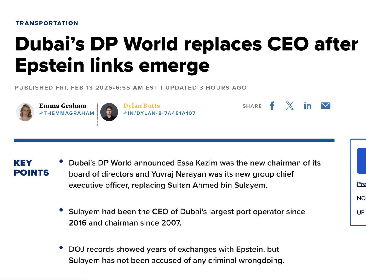 thevivafrei's tweet image. Hey @CNBC in your article about Sultan Ahmed Bin Sulayem resigning after his ties to Epstein were revealed, you didn't mention the email in which he said he "love the torture video".

In fact, the word "torture" doesn't even appear in your article.

You mentioned ties, broad…