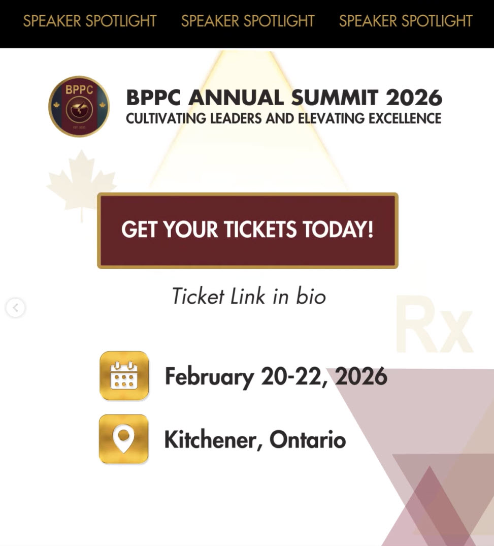 She guides pharmacists to step out of the norm and go into the bold, with outstanding results. Come witness this at the Summit and get insights to excel!

Register now:
bppc2024.zohobackstage.ca/BPPCAnnualSumm…