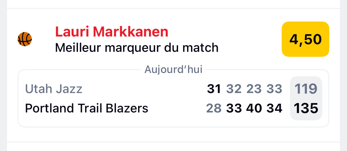 Upiatoni's tweet photo. Hello @Betclic ci-dessous Lauri Markka n’a pas participé au match. Merci par avance pour le remboursement. https://t.co/nQ29r3rJUC