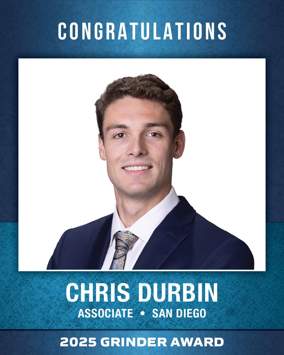 Voit Real Estate Services congratulates Chris Durbin of our San Diego office for receiving the Grinder Award for his performance in 2025. Voit’s Grinder Award recognizes young brokers who are incredibly committed and energetic, make tons of cold calls and create a buzz that