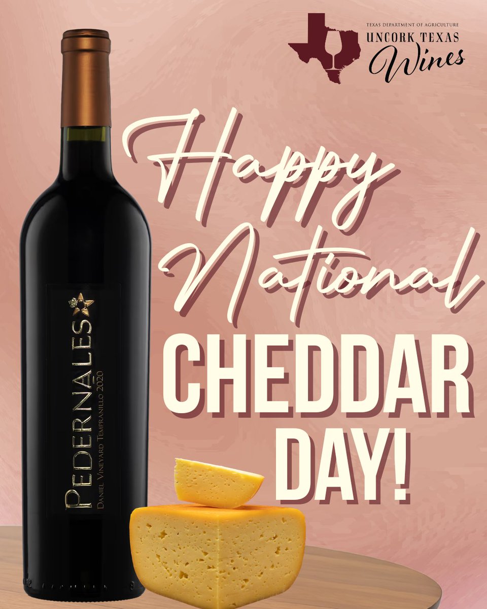 It's National Cheddar Day and Commissioner Sid Miller is celebrating with a delicious pairing of sharp cheddar and Texas Tempranillo!

What Texas wine do you love to pair with cheddar? 

#UncorkTexasWines #PerfectPairing #NationalCheddarDay