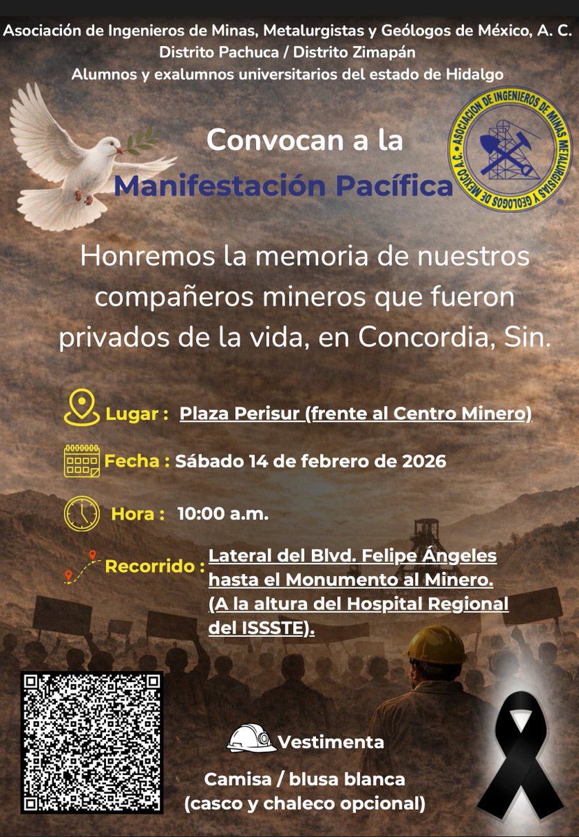 El luto continua en el sector minero, y para honrar la memoria de nuestros compañeros les invitamos a unirse a las manifestaciones pacíficas que se realizarán en diferentes estados mineros.
#LaMineríaUnidaPorMéxico