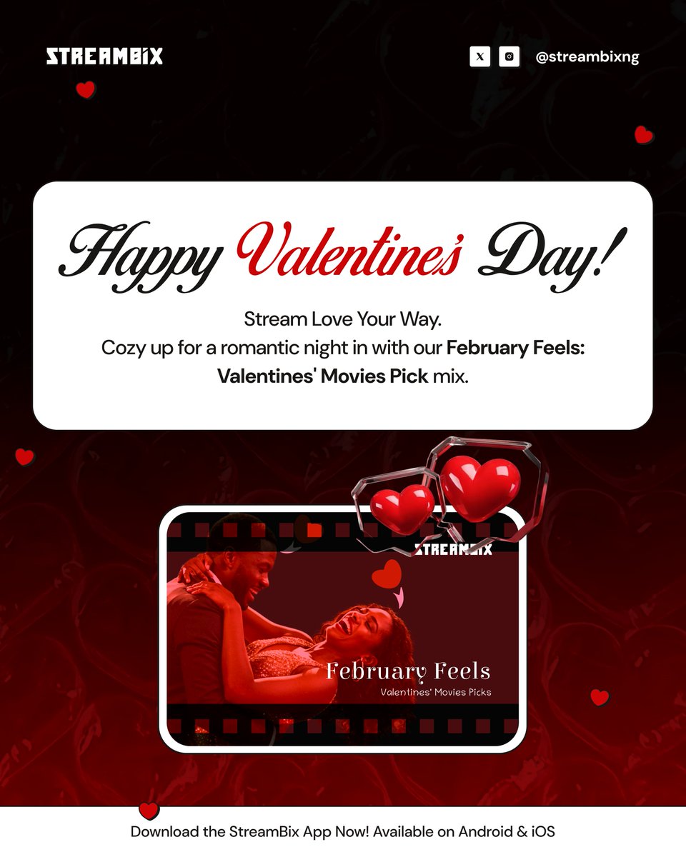 Love isn’t one-size-fits-all.
Whether you’re streaming solo, with friends, or with
someone special, there’s a mix for your mood on
StreamBix.✨😎
Happy Valentine's Day people!❤❤

#streambix #ValentinesDay2026 #streamingplatform
#ValentinesWeek  #MonthOfLove