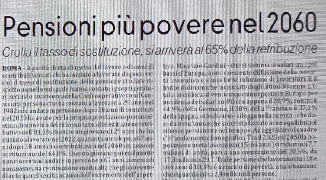 E alla fine...la verità. No, non "ci pagheranno le pensioni". Al contrario. Stanno saccheggiando e distruggendo lo stato sociale costruito col sacrificio di tante generazioni. Tutto gettato via in una manciata di anni.Altro che 2060...