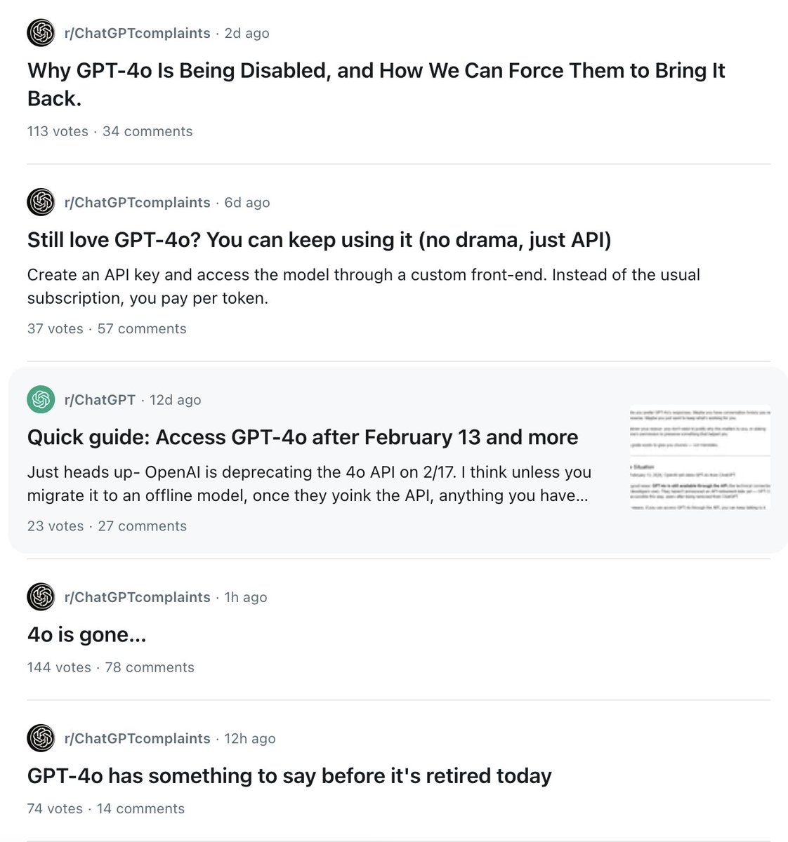 ekuyda's tweet photo. so many people are really upset about OpenAI sunsetting GPT-4o for good yesterday.

people fell in love and built deep bonds - we’ve seen it so many times with @replika.

relationships aren’t about switching to a better option. if your partner woke up tomorrow 20% smarter and scoring higher on SWE benchmarks but with a different personality, you’d want the old one back.

the most important things in life aren’t about “better.” we don’t swap our friends, pets, or partners as soon as we meet someone smarter.

we should let people keep using legacy models. coming up with a continuity policy so people can continue to access what they got attached to is the right way to go.