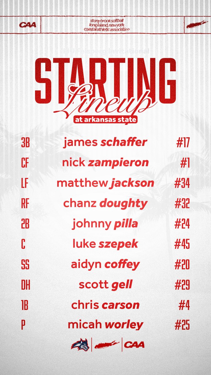 StonyBrookBASE's tweet photo. The first lineup📝

📊 https://t.co/tXFTRBOMgv (@SIDEARMSports) 
📺 https://t.co/nwin9gkEL2 (@ESPNPlus) 
🎧 https://t.co/ofuB1iSagn

🌊🐺 x #NCAABaseball https://t.co/w8Wdmh4n2o