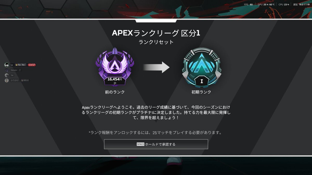 ランクリセットでプラ１なことあるんだ
このゲームグロい