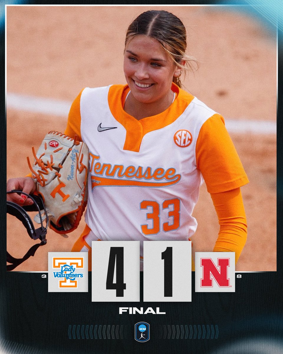 TOP 10 TENNESSEE W 🤩

No. 3 <a href="/Vol_Softball/">Tennessee Softball</a> defeats No. 8 Nebraska, 4-1!

#NCAASoftball
