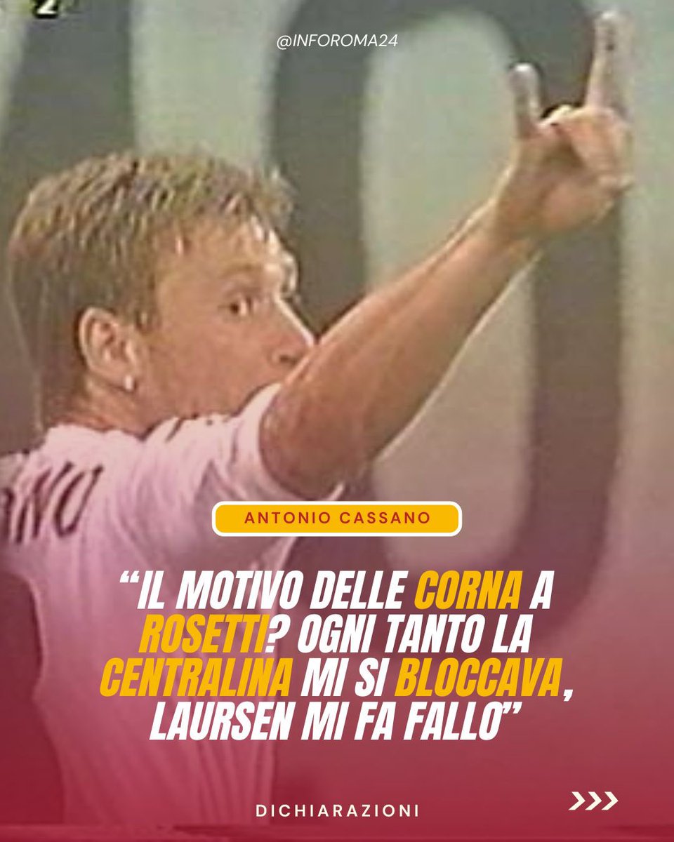 inforoma24's tweet photo. 🟡🔴 Antonio #Cassano, durante il tour di ‘Viva El Futbol’, ha raccontato cosa accadde in #MilanRoma, finale di #CoppaItalia del 2003 e del perché delle corna all’arbitro #Rosetti. https://t.co/1gNu2A7XqJ