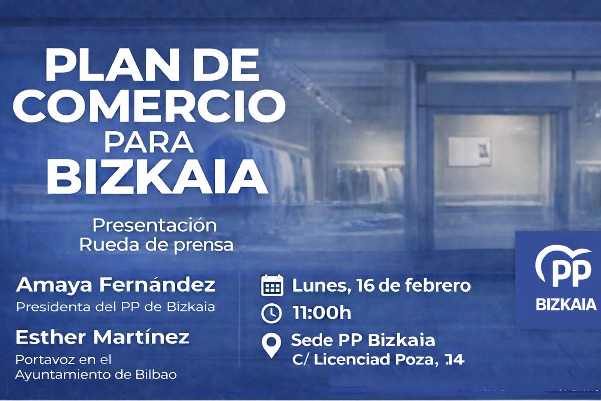 Desde el <a href="/PPBizkaia/">PP Bizkaia</a> seguimos impulsando el comercio local 🏬📈
Presentamos el Plan de Comercio 
para Bizkaia 📊🤝
Propuestas, apoyo y futuro para nuestros negocios.