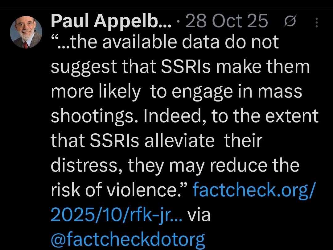 The only proof I need to indicate that SSRIs can cause violence, is the Chair of the DSM Steering Committee gaslighting us with statements that they don't

This one didn't age well, Paul...
