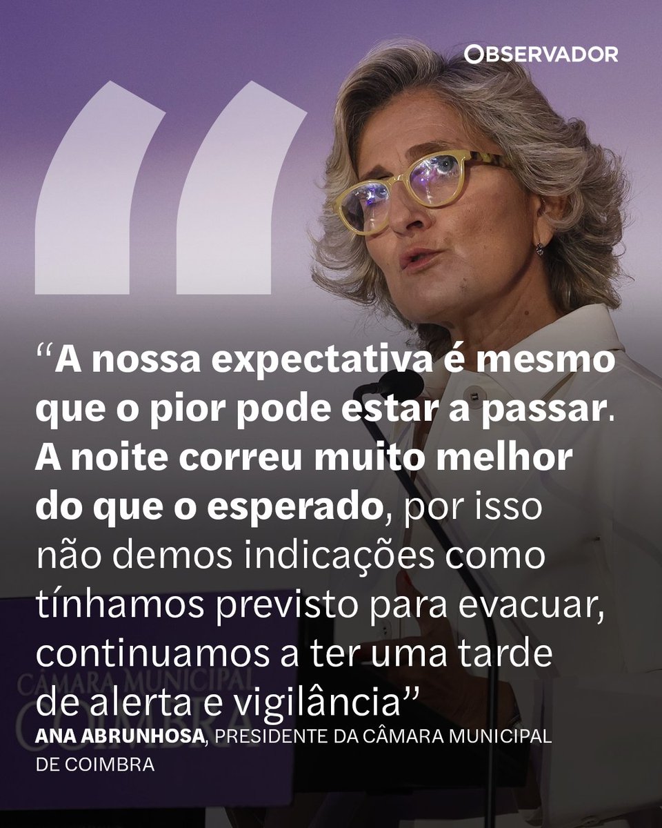 observadorpt's tweet image. Ana Abrunhosa avisa que os moradores de zonas em que estes alertas foram emitidos não devem regressar a casa e ressalva que as autoridades fizeram “danos controlados” para prevenir cenários piores.

#AnaAbrunhosa #Coimbra #MauTempo #Cheias