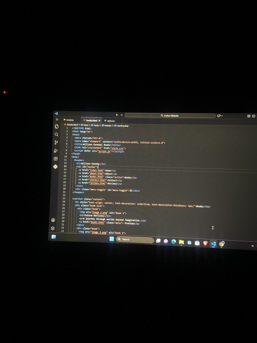 dev_abdul_azeem's tweet image. Day 1 of #100DaysOfCode 🔥💻

Starting from the basics before Learning React  no shortcuts this time.  

Built an Author Website today:  
✅ Books page  
✅ Contact page  

Day 2: Home &amp;amp; About pages 🚀  

Building. Learning. Improving daily.  
#BuildInPublic #FrontendDev #WebDev