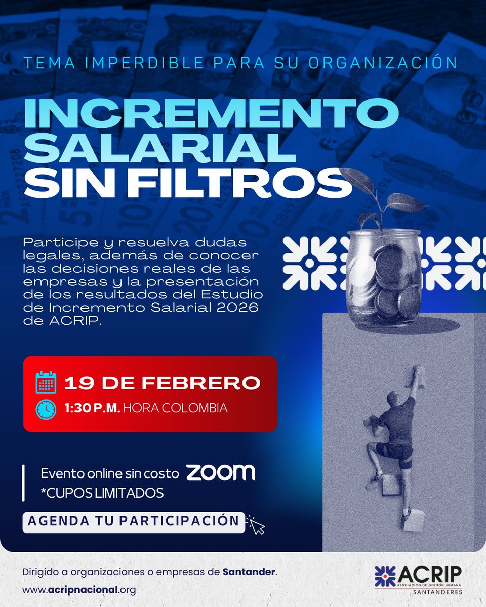 📊 Presentación de los resultados del Estudio de Incremento Salarial 2026 de ACRIP

Un espacio de análisis y conversación sobre las decisiones organizacionales.

🔗 Agenda tu participación: us02web.zoom.us/webinar/regist…