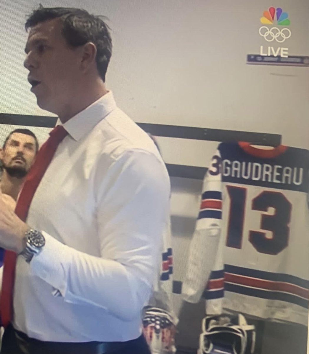 FlamesNation's tweet image. Team USA has Johnny Gaudreau's jersey in their locker room ❤️ 💛