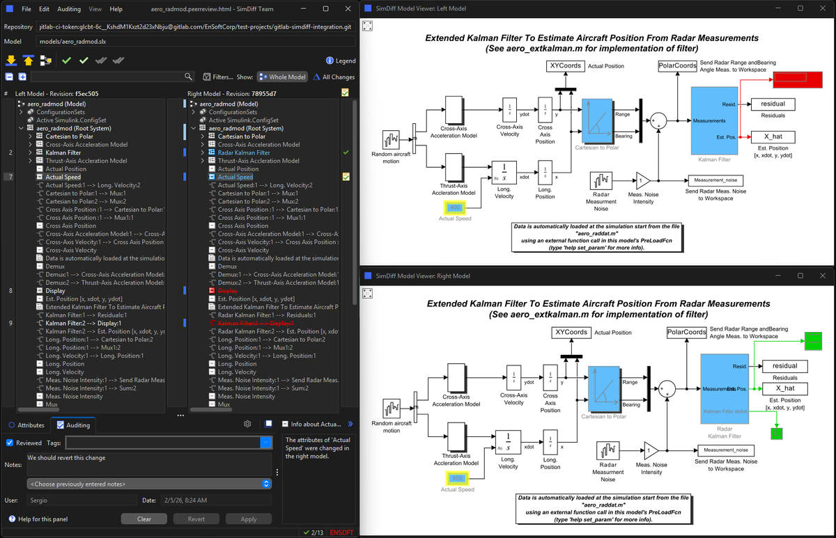 ENSOFTCorp's tweet photo. 😤 Simulink reviews still drag in 2026.
Committed models sit in the PR, but reviewers need Simulink just to open and understand changes.
Startup lag. Dependency hunts. Path headaches.
SimDiff Peer Review Files are self-contained with embedded visuals.
🧵👇 https://t.co/p9iYHzgbAI