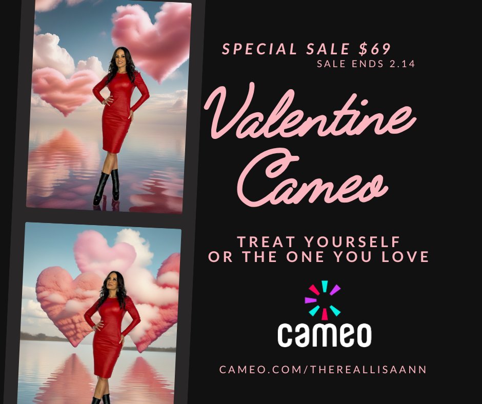 thereallisaann's tweet image. Roses are red 🌹 Violets are blue 💋 A custom Cameo from me… might be perfect for you 😘 $69 Valentine’s Special now through Feb 14 ❤️ ➡️ Order yours here: cameo.com/thereallisaann