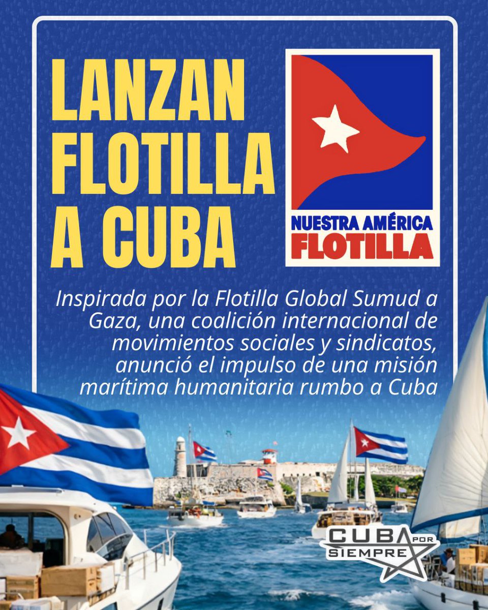 #CubaNoEstáSola 
#CubaEstáFirme 
La solidaridad mundial lanza una flotilla de apoyo a #Cuba.