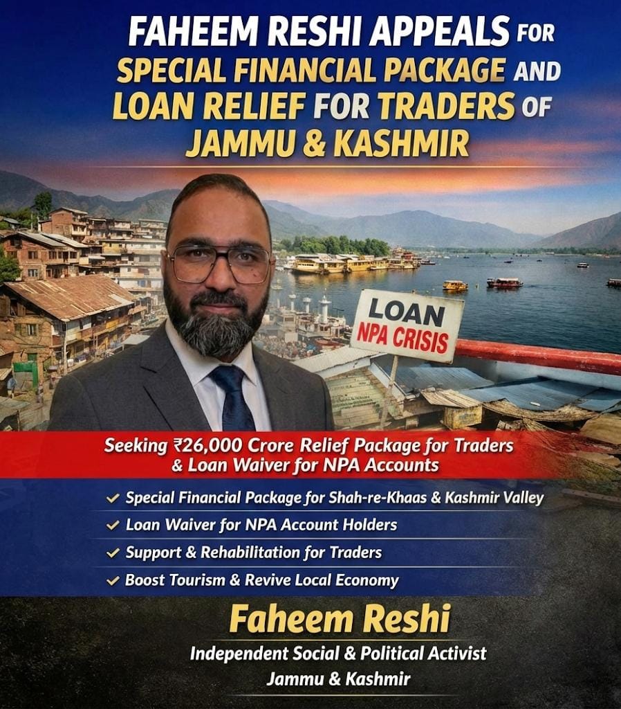 FaheemReshii's tweet photo. Requesting urgent support for traders with NPA accounts in J&K.
Relief and financial aid can revive tourism and strengthen our economy.
#SaveTraders #EconomicGrowth
#jammukashmir @narendramodi @AmitShah @nsitharamanoffc @OfficeOfLGJandK @GeetaSi06796991 @IAjitDoval_IND https://t.co/e2MDqyyas0
