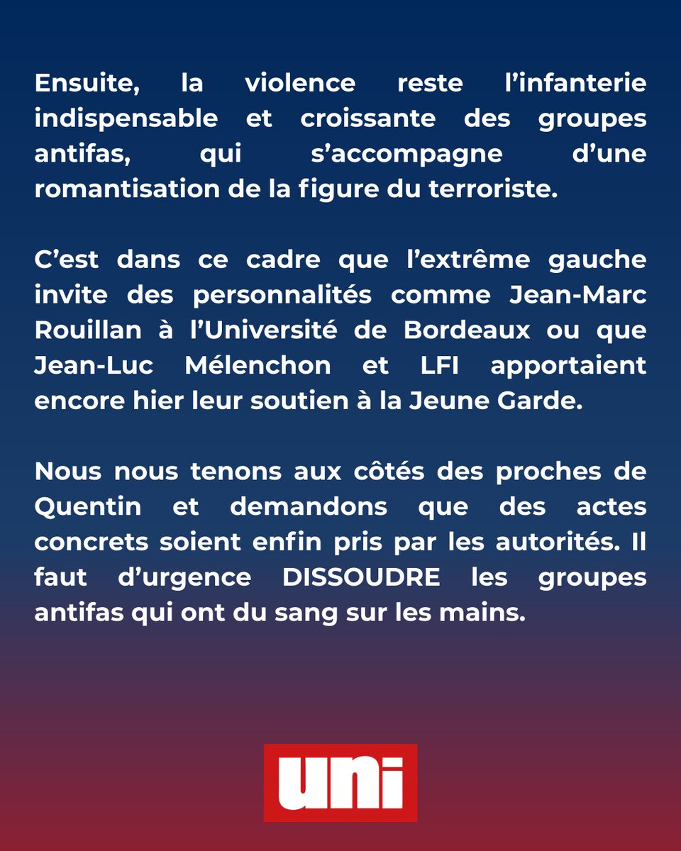 droiteuniv's tweet image. C’est officiel : Quentin est décédé.

Décédé parce qu’il protégeait un groupe féministe, décédé car il s’opposait aux groupes « antifas ».

Déjà ces derniers mois, nous alertions le Ministère sur la montée exponentielle de la violence de l’extrême gauche ; encore aujourd’hui,…