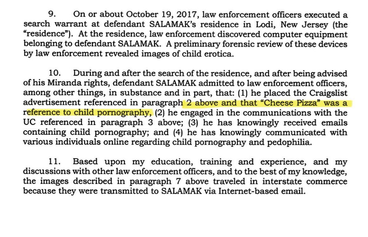 LizCrokin's tweet photo. Pizza has been a known pedophile code word in pedophile circles for many years and it was documented on Urban Dictionary in 2010 — that’s six years before the Podesta e-mails came out which were littered with pizza used in a context that clearly did not apply to food.👇🏻 

Pizza has been confirmed as a pedophile code word in DOJ records, an FBI affadavit, by other law enforcement and even by the Wall Street Journal & other news outlets.👇🏻

This is relevant context. You’re a decade late to this party!
