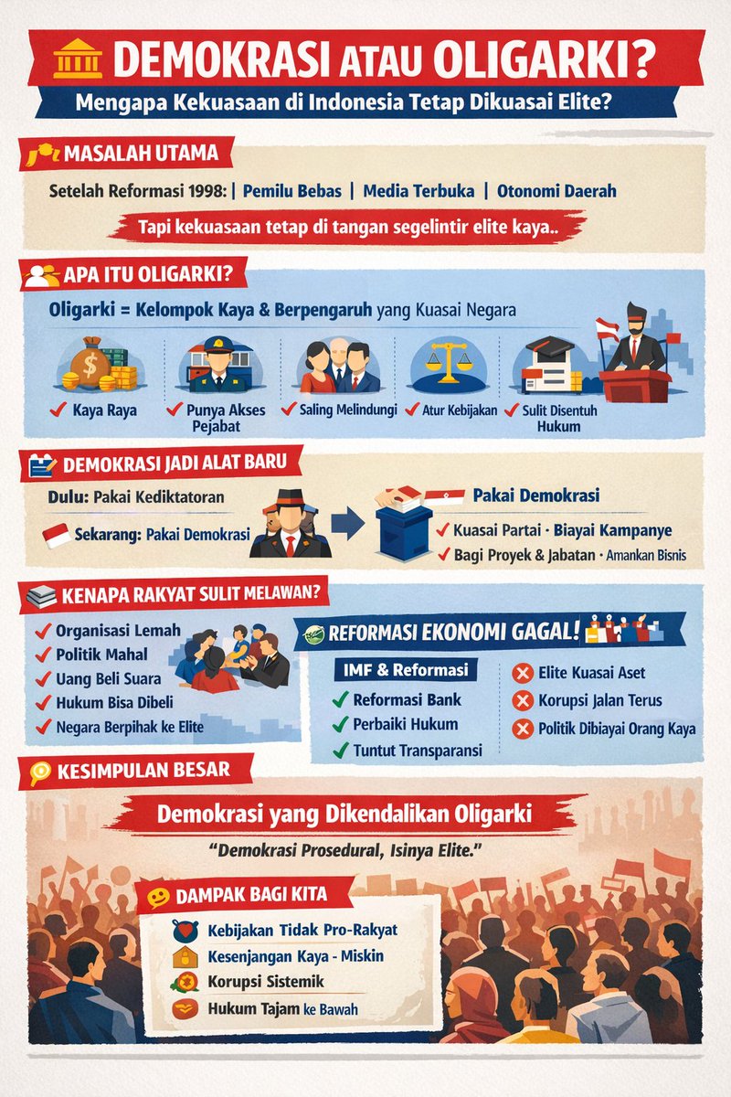 Apa Inti dari Paper Ini?

Vedi R. Hadiz dan Richard Robison mencoba menjawab sebuah teka-teki besar ttg Indonesia stlh jatuhnya Soeharto tahun 1998.

Banyak orang berpikir stlh reformasi Indonesia jadi negara yg lebih demokratis, bersih &amp; adil. Namun kenyataannya tidak demikian.