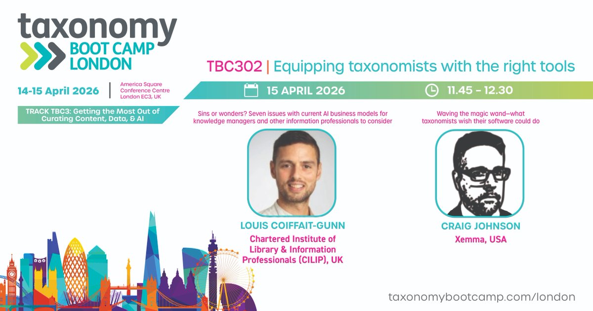 Head of <a href="/CILIPinfo/">CILIP</a> Louis Coiffat-Gunn discusses issues with current AI business models for KMs &amp; other info pros to consider. Xemma explores challenges, trends &amp; features that matter to taxonomists. #TBCL taxonomybootcamp.com/London