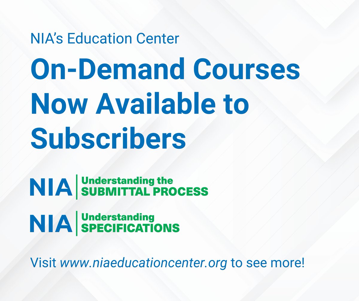 NIAInfo's tweet image. Improve your knowledge on specs and submittals with our on-demand courses, available to NIA's Education Center subscribers! All NIA members receive a discounted rate. ➡️ ow.ly/9FME50YcnBJ 

#Insulation #Specifications #MechanicalInsulation
