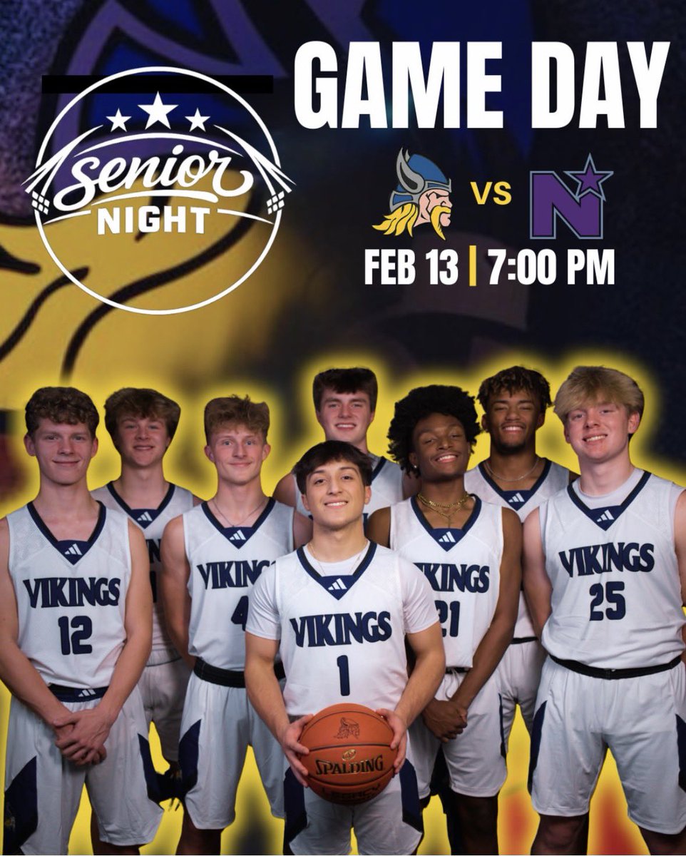 NBW_hoops's tweet image. Senior Night 💙💛

We honor the seniors who set the standard for our program. Come pack the gym as we celebrate them and take on Waukesha North! 

#Vikings #SeniorNight
