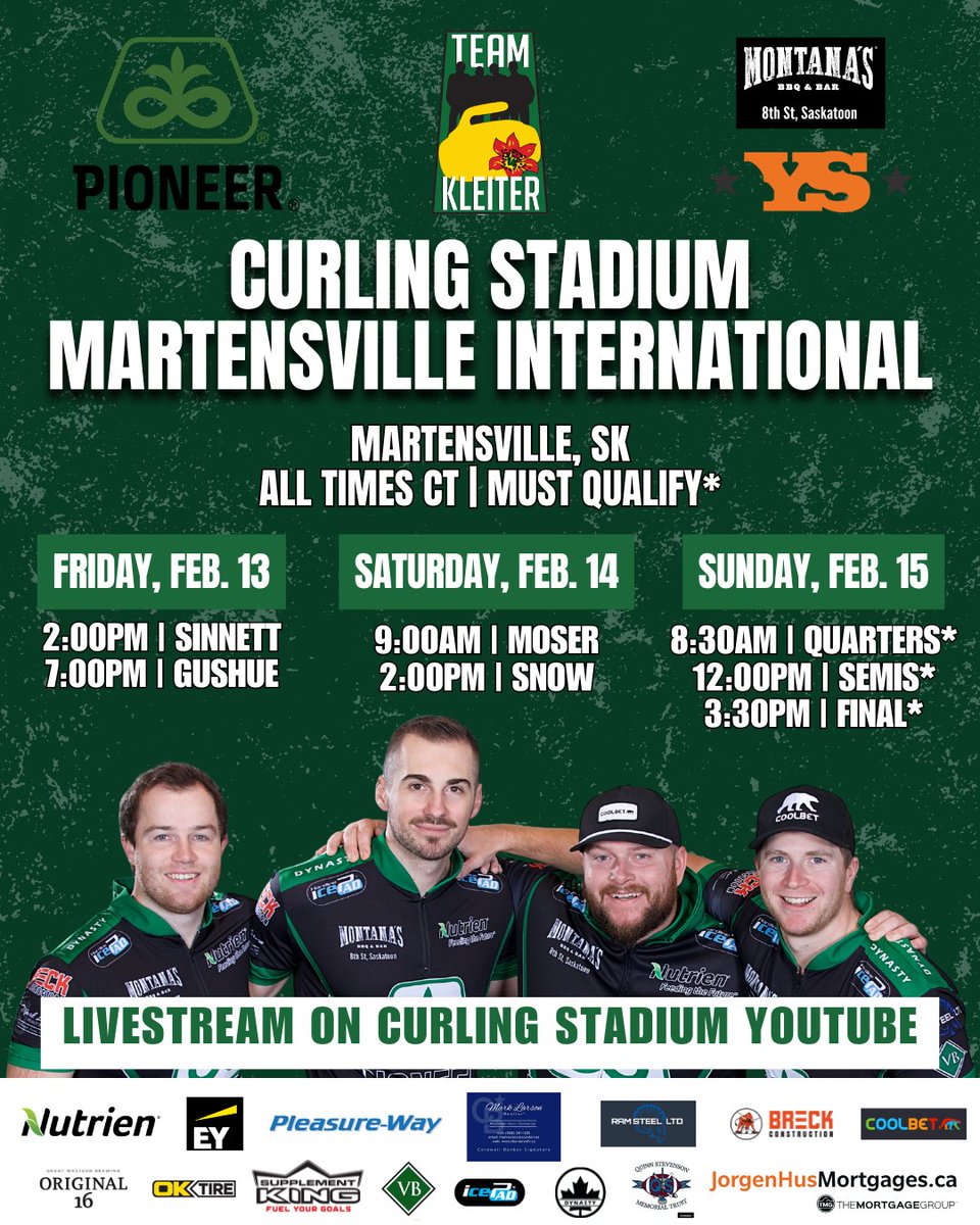 CURLING STADIUM MARTENSVILLE INTERNATIONAL 🗓️🥌📌

We’re back in action this weekend! Swipe to peep our schedule 👀

First game is coming up this afternoon. Lets go 👊🏻

#TeamKleiter | #KleiterNation